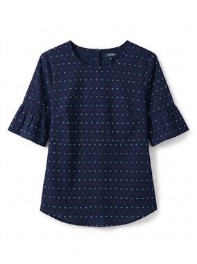 🔺️Izod Blue w/Red & White Polka Dot Button Ruffle Sleeve Top Large